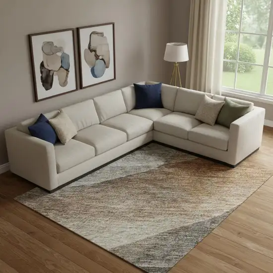 Khaki Ivory And Gray Abstract Washable Area Rug With UV Protection Photo 2