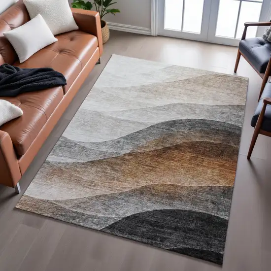 Khaki Ivory And Gray Abstract Washable Area Rug With UV Protection Photo 3