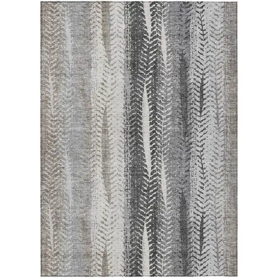Khaki Ivory And Gray Botanical Leaves Washable Indoor Outdoor Area Rug Photo 2