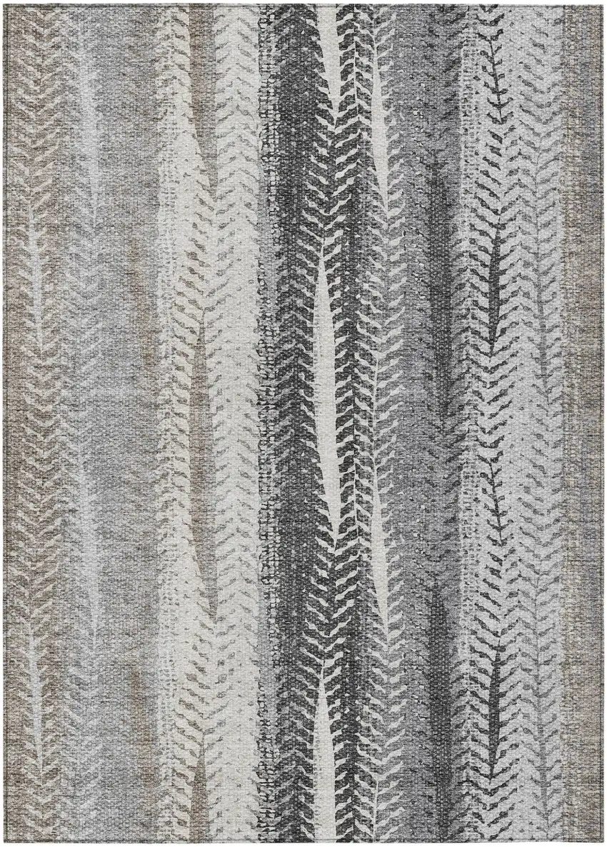 Khaki Ivory And Gray Botanical Leaves Washable Indoor Outdoor Area Rug Photo 2