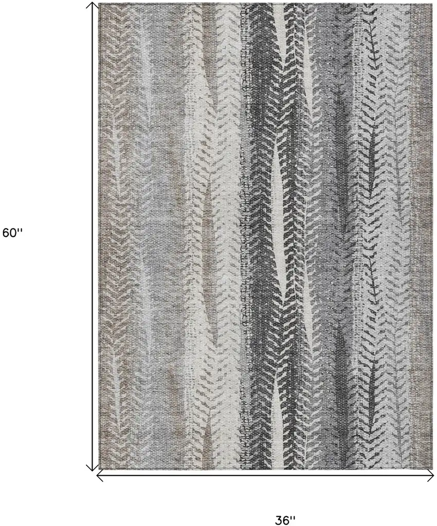 Khaki Ivory And Gray Botanical Leaves Washable Indoor Outdoor Area Rug Photo 3