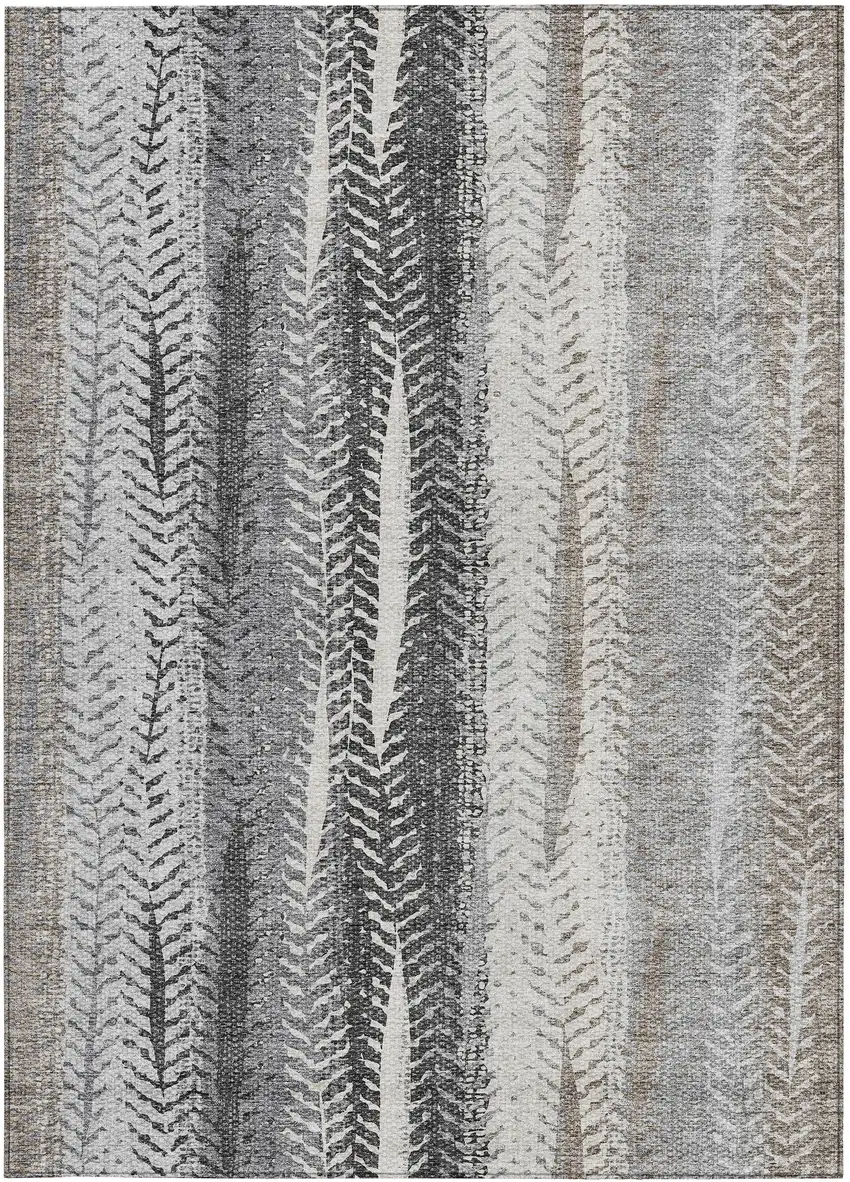 Khaki Ivory And Gray Botanical Leaves Washable Indoor Outdoor Area Rug Photo 5