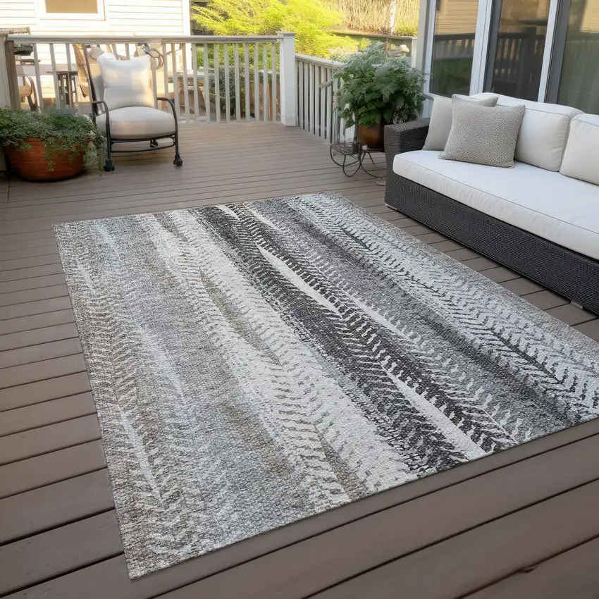 Khaki Ivory And Gray Botanical Leaves Washable Indoor Outdoor Area Rug Photo 7