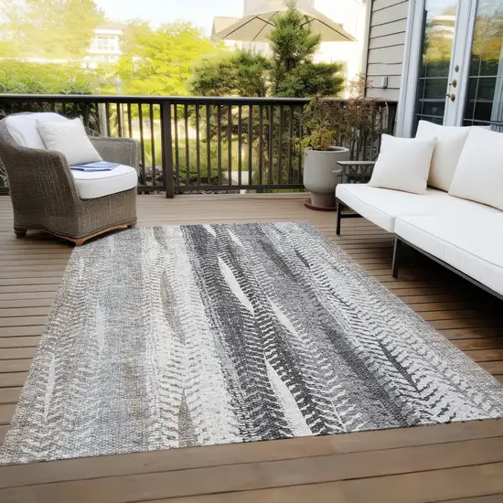 Khaki Ivory And Gray Botanical Leaves Washable Indoor Outdoor Area Rug Photo 9