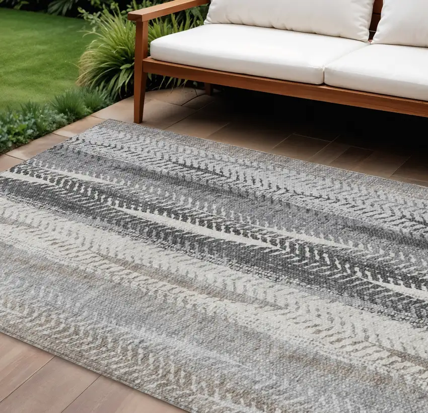 Khaki Ivory And Gray Botanical Leaves Washable Indoor Outdoor Area Rug Photo 1