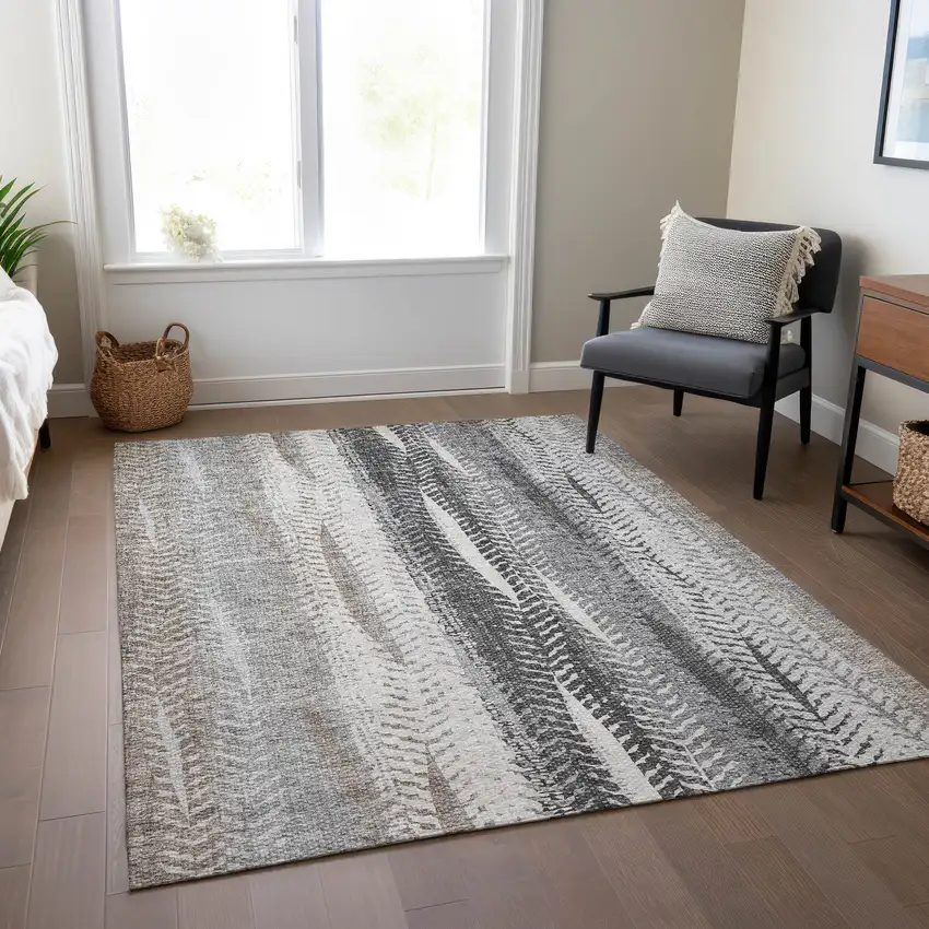 Khaki Ivory And Gray Botanical Leaves Washable Indoor Outdoor Area Rug Photo 8