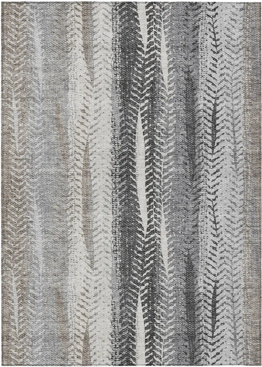Khaki Ivory And Gray Botanical Leaves Washable Indoor Outdoor Area Rug Photo 2
