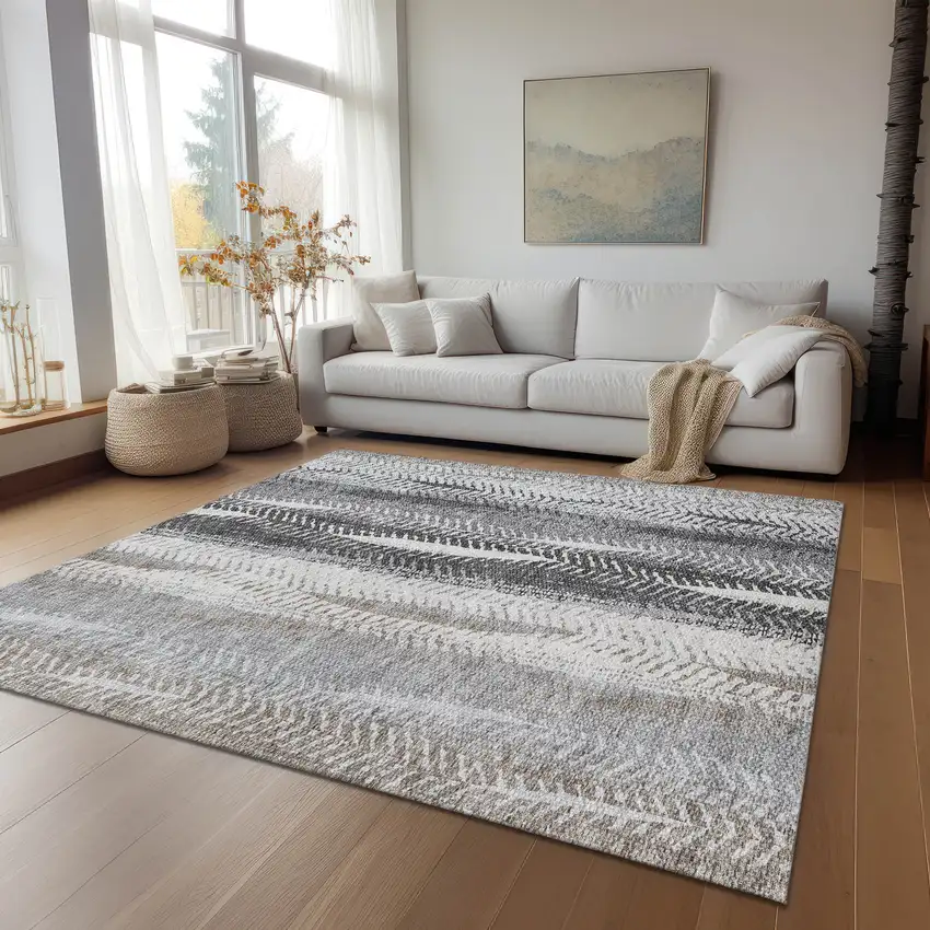 Khaki Ivory And Gray Botanical Leaves Washable Indoor Outdoor Area Rug Photo 9