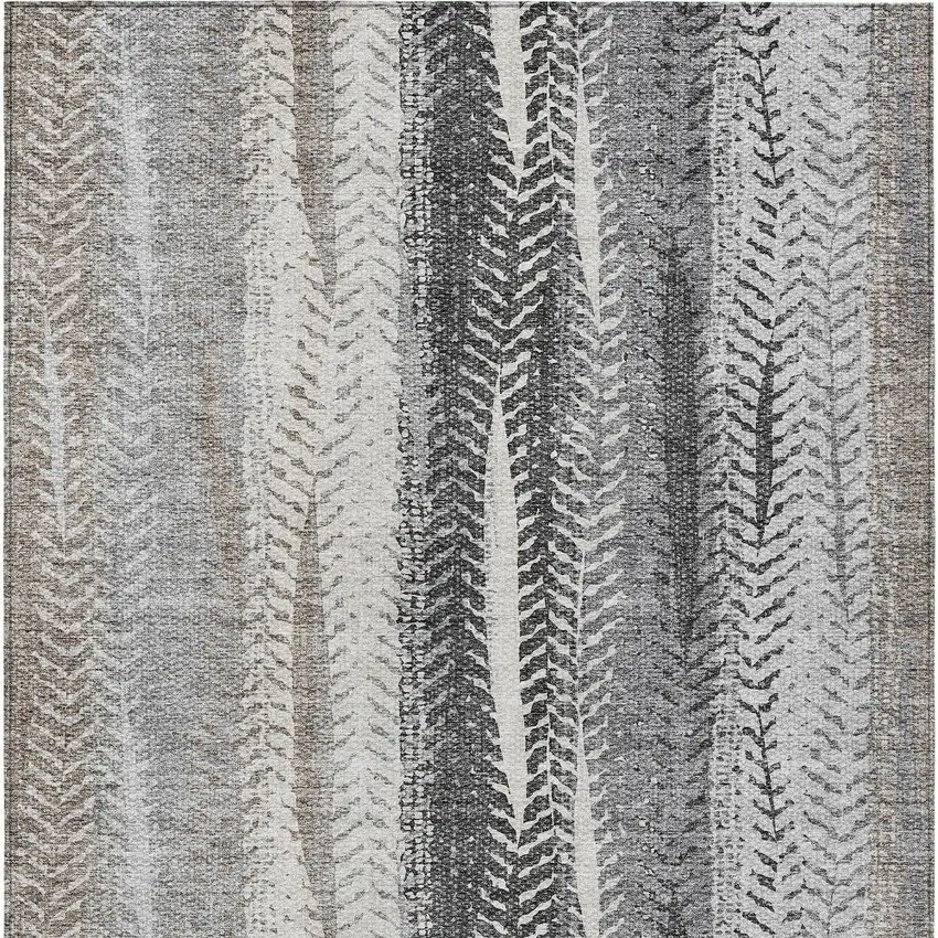 Khaki Ivory And Gray Botanical Leaves Washable Indoor Outdoor Area Rug Photo 6