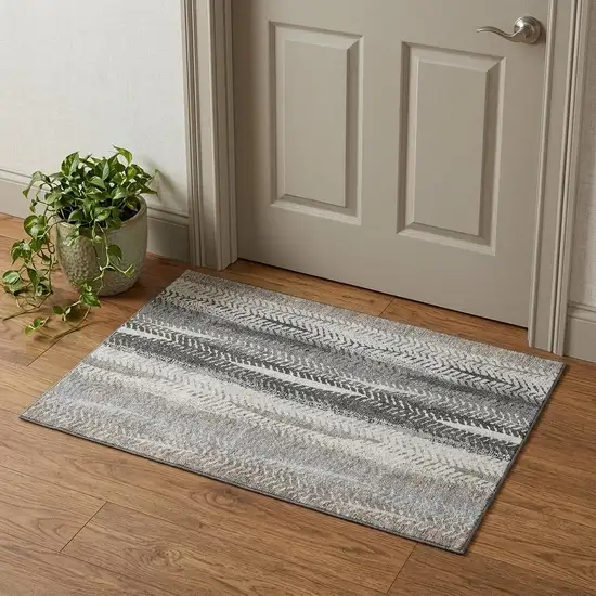 Khaki Ivory And Gray Striped Washable Area Rug With UV Protection Photo 1