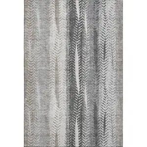 Photo of Khaki Ivory And Gray Striped Washable Area Rug With UV Protection