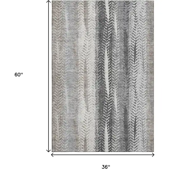 Khaki Ivory And Gray Striped Washable Area Rug With UV Protection Photo 8