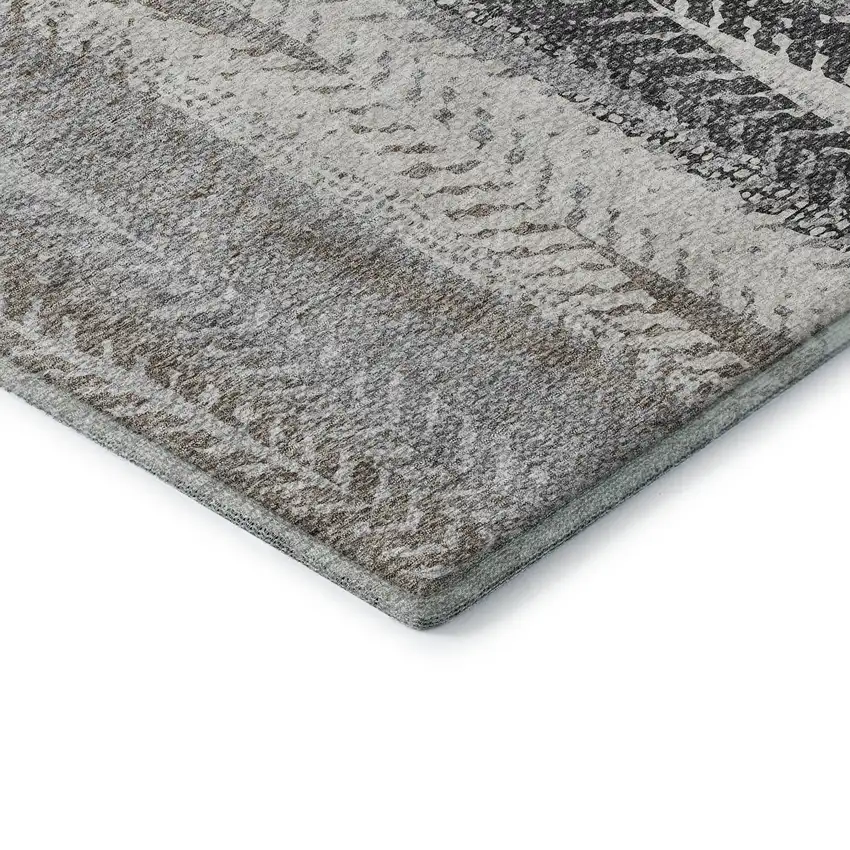 Khaki Ivory And Gray Striped Washable Area Rug With UV Protection Photo 9