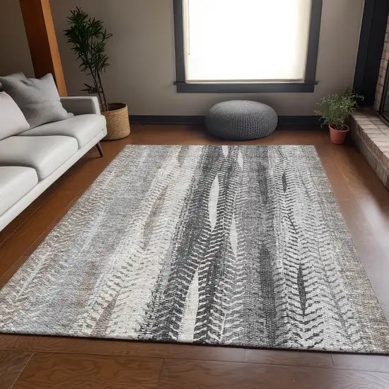 Khaki Ivory And Gray Striped Washable Area Rug With UV Protection Photo 6