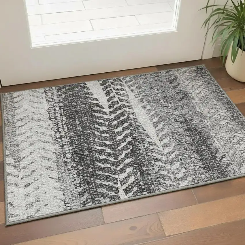 Khaki Ivory And Gray Striped Washable Area Rug With UV Protection Photo 2