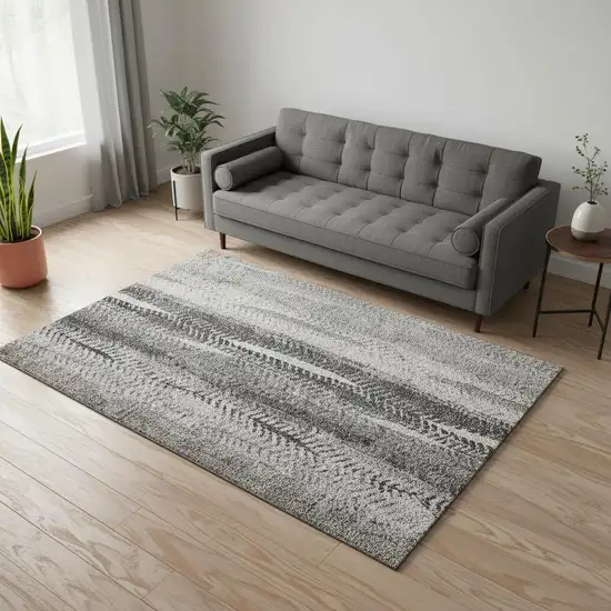 Khaki Ivory And Gray Striped Washable Area Rug With UV Protection Photo 1