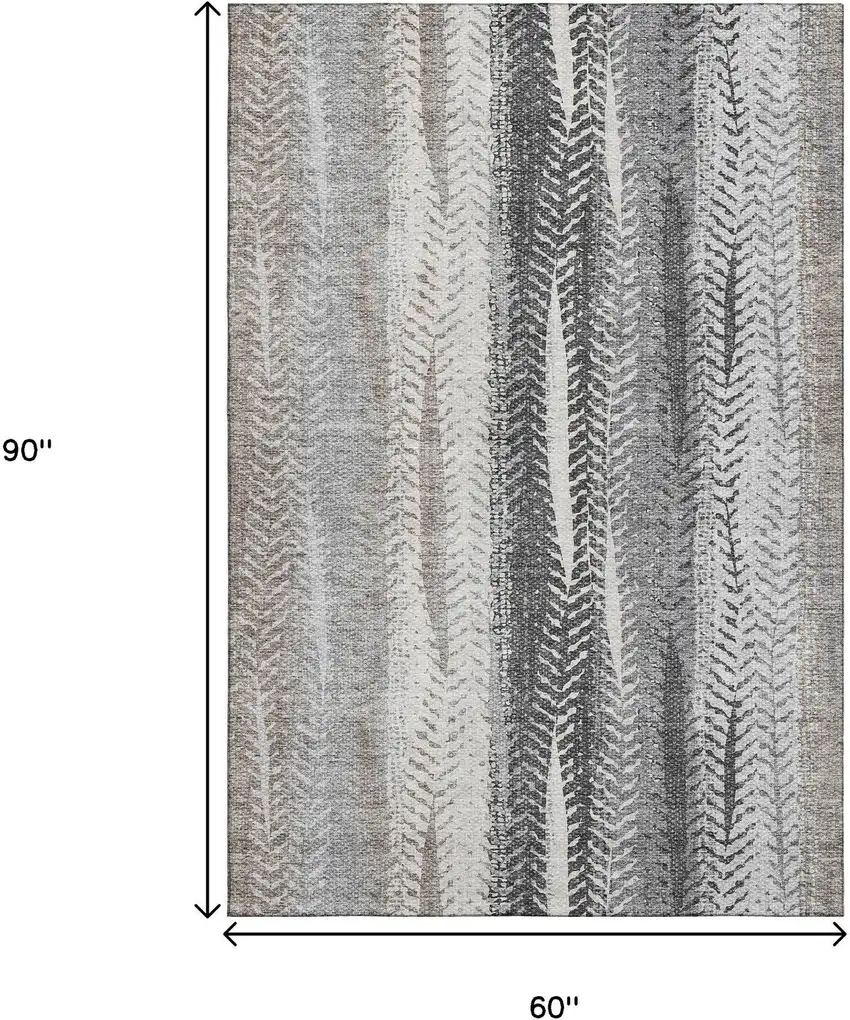 Khaki Ivory And Gray Striped Washable Area Rug With UV Protection Photo 3