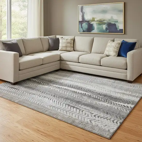 Khaki Ivory And Gray Striped Washable Area Rug With UV Protection Photo 1