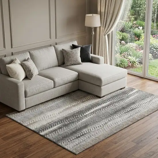 Khaki Ivory And Gray Striped Washable Area Rug With UV Protection Photo 1