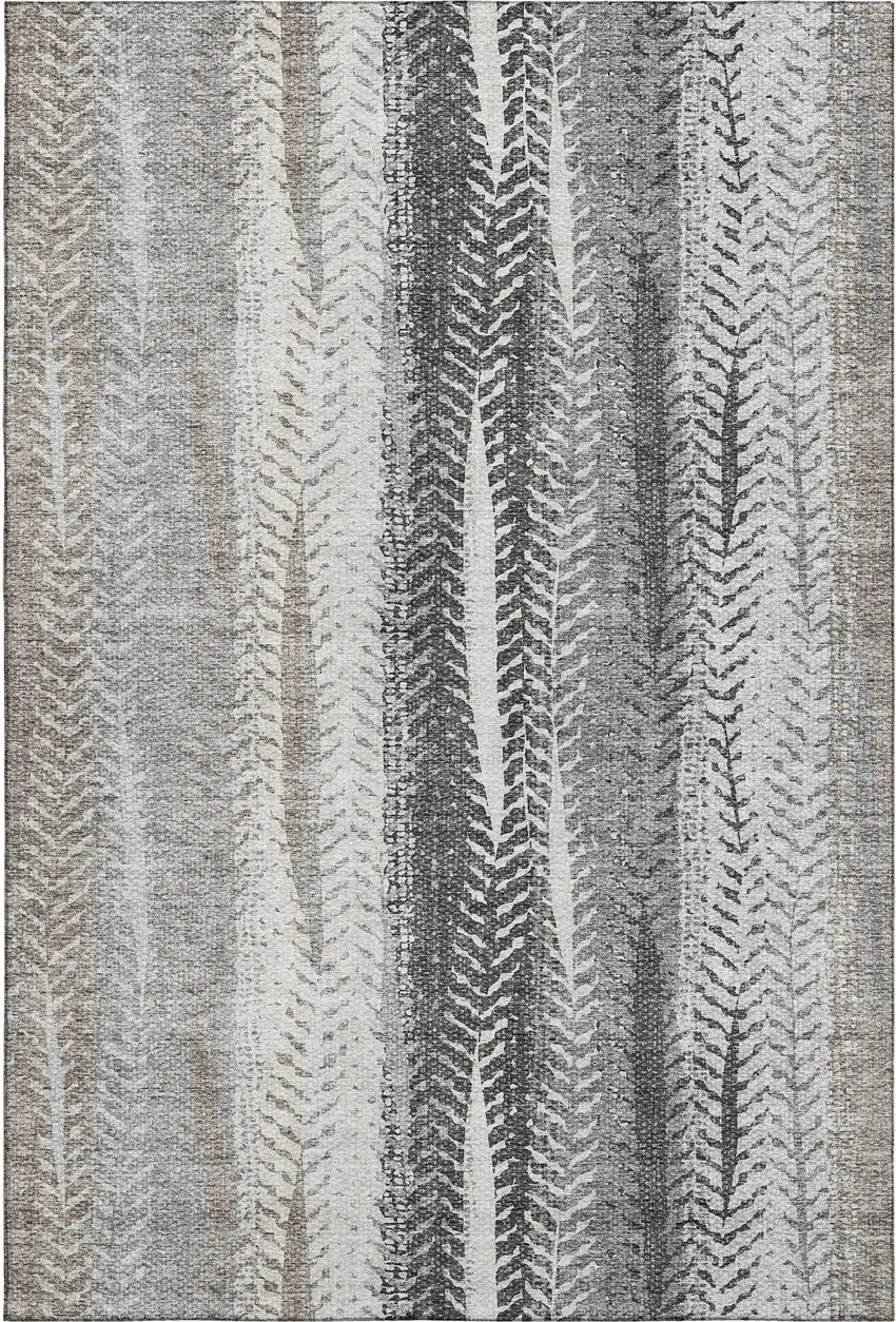 Khaki Ivory And Gray Striped Washable Area Rug With UV Protection Photo 2