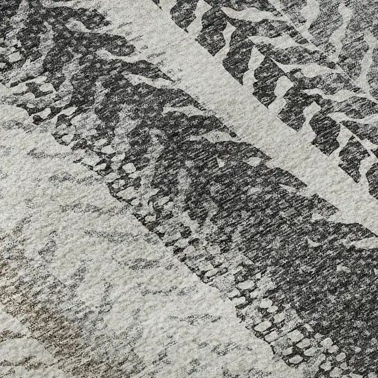 Khaki Ivory And Gray Striped Washable Area Rug With UV Protection Photo 9