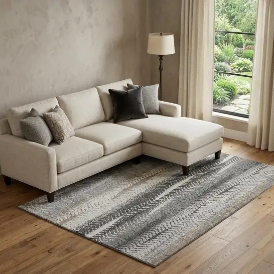 Khaki Ivory And Gray Striped Washable Area Rug With UV Protection Photo 1