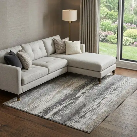 Khaki Ivory And Gray Striped Washable Area Rug With UV Protection Photo 1
