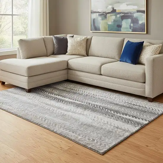 Khaki Ivory And Gray Striped Washable Area Rug With UV Protection Photo 1