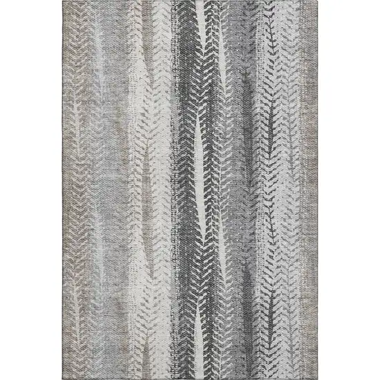 Khaki Ivory And Gray Striped Washable Area Rug With UV Protection Photo 2