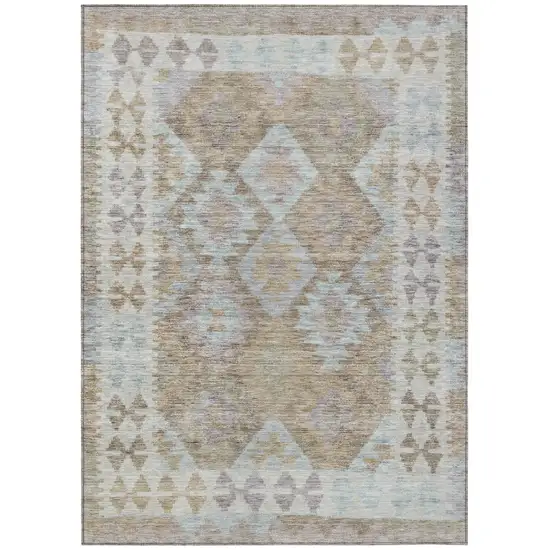 Khaki Ivory And Gray Tribal Washable Indoor Outdoor Area Rug Photo 1
