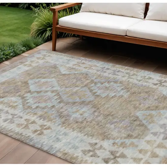Khaki Ivory And Gray Tribal Washable Indoor Outdoor Area Rug Photo 2