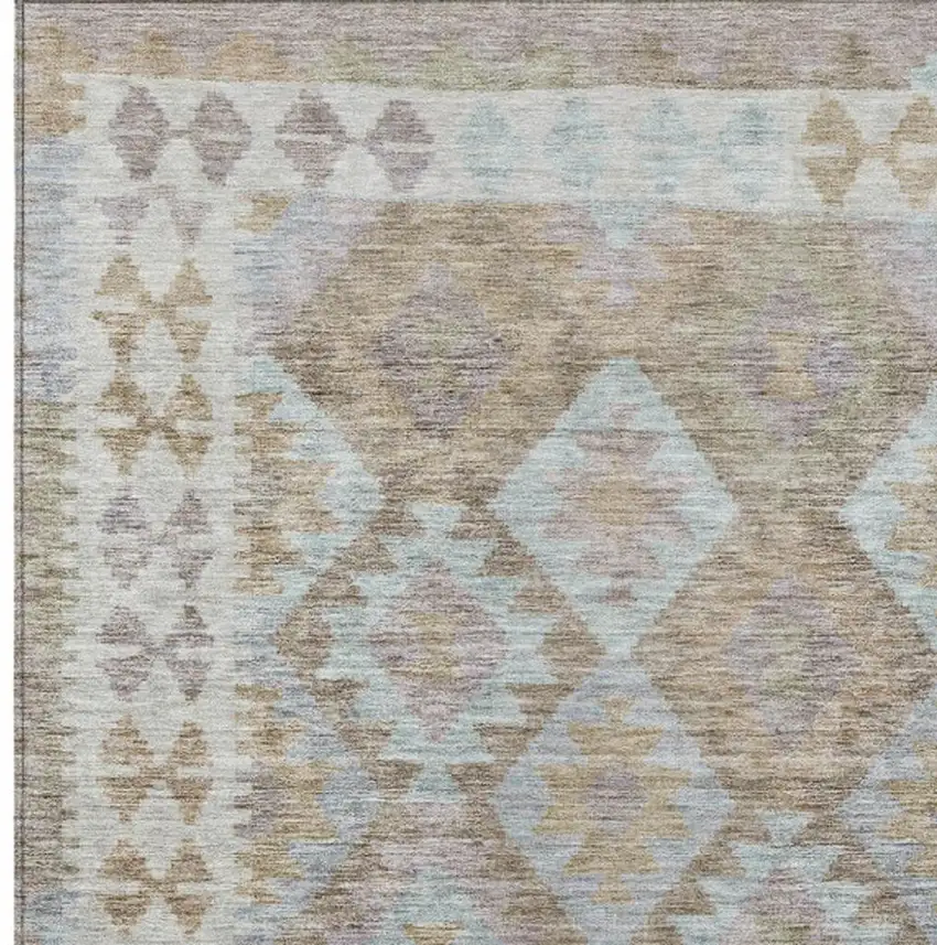 Khaki Ivory And Gray Tribal Washable Indoor Outdoor Area Rug Photo 3