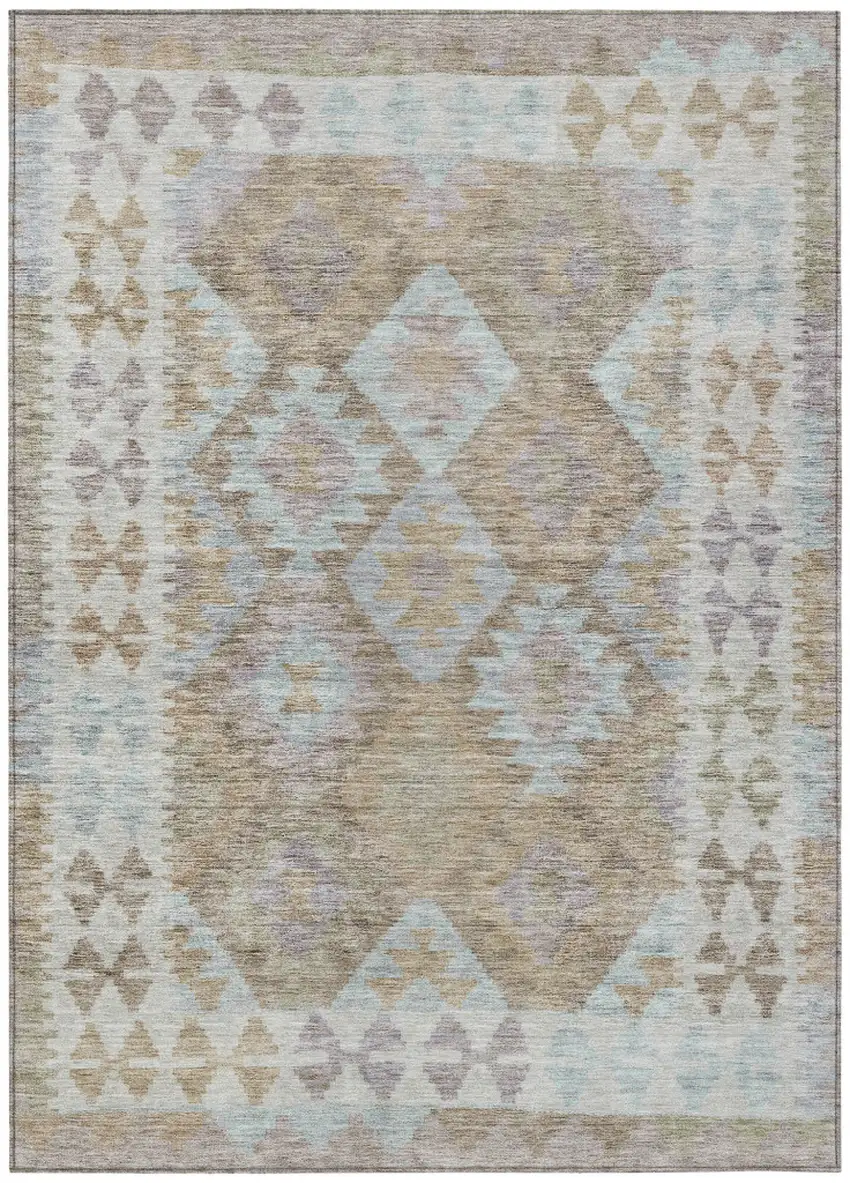Khaki Ivory And Gray Tribal Washable Indoor Outdoor Area Rug Photo 1