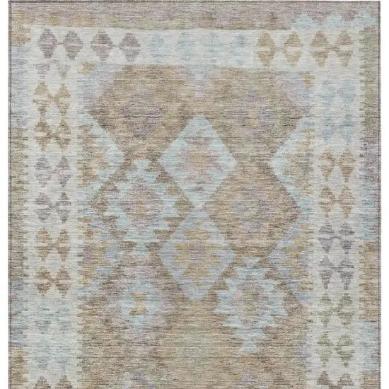 Khaki Ivory And Gray Tribal Washable Indoor Outdoor Area Rug Photo 3
