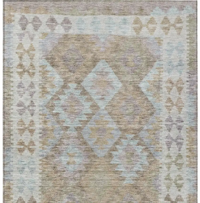Khaki Ivory And Gray Tribal Washable Indoor Outdoor Area Rug Photo 3