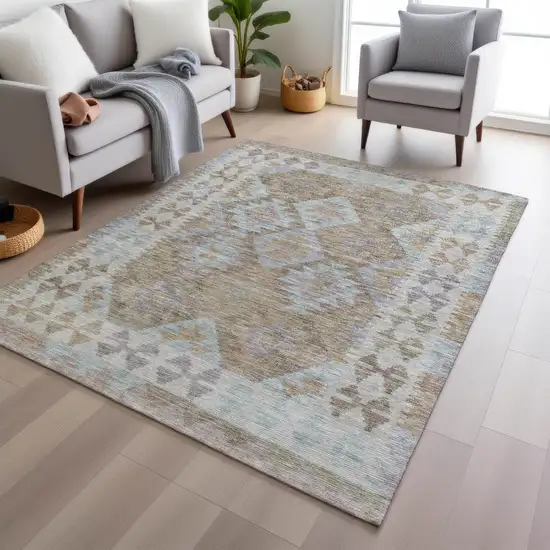 Khaki Ivory And Gray Tribal Washable Indoor Outdoor Area Rug Photo 7