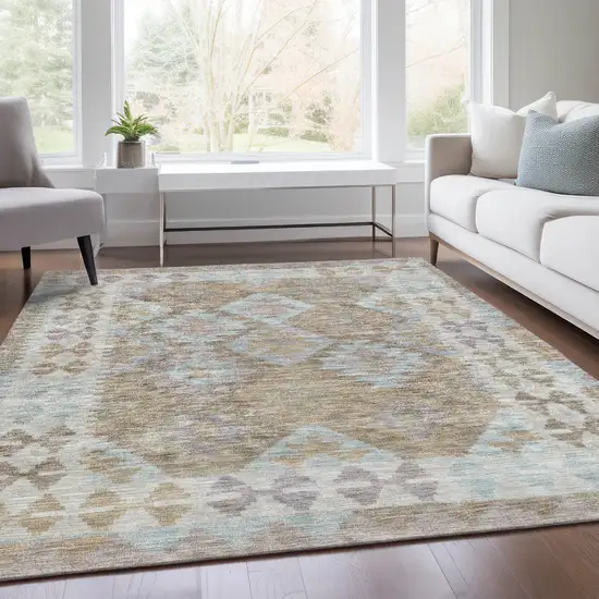 Khaki Ivory And Gray Tribal Washable Indoor Outdoor Area Rug Photo 8