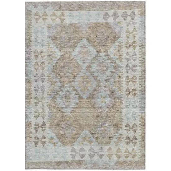 Khaki Ivory And Gray Tribal Washable Indoor Outdoor Area Rug Photo 4