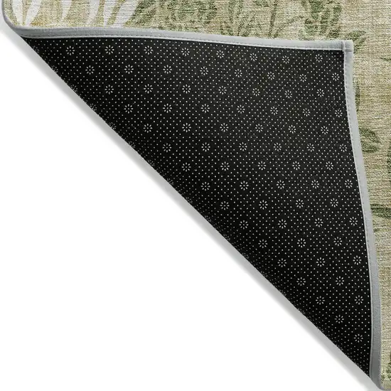 Khaki Ivory And Green Floral Washable Indoor Outdoor Area Rug Photo 4
