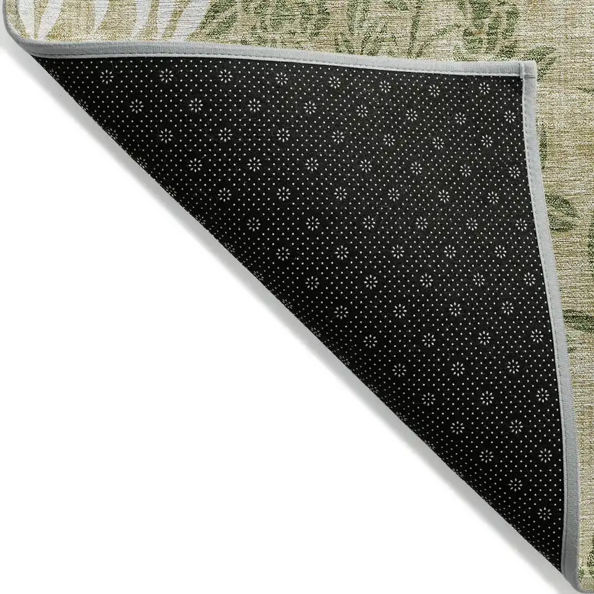 Khaki Ivory And Green Floral Washable Indoor Outdoor Area Rug Photo 4