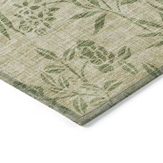 Khaki Ivory And Green Floral Washable Indoor Outdoor Area Rug Photo 5