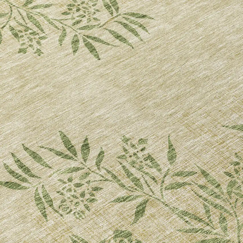 Khaki Ivory And Green Floral Washable Indoor Outdoor Area Rug Photo 8