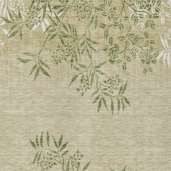 Khaki Ivory And Green Floral Washable Indoor Outdoor Area Rug Photo 6
