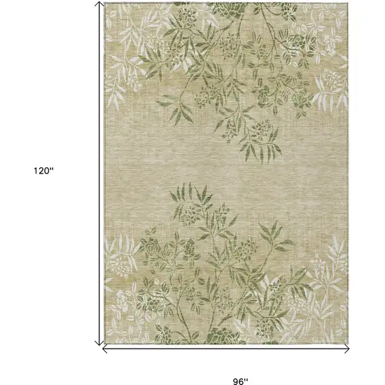 Khaki Ivory And Green Floral Washable Indoor Outdoor Area Rug Photo 3