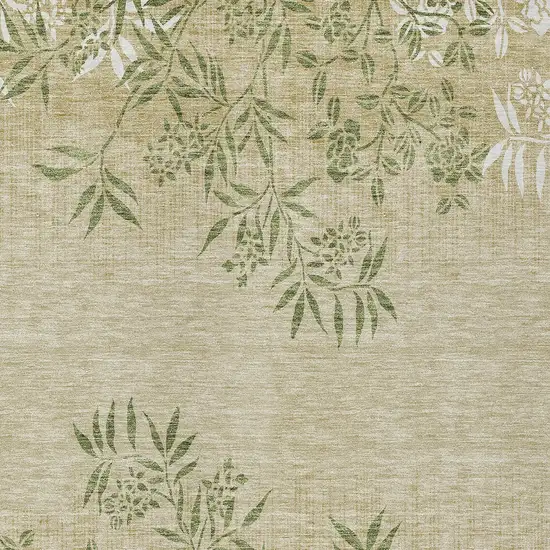 Khaki Ivory And Green Floral Washable Indoor Outdoor Area Rug Photo 6