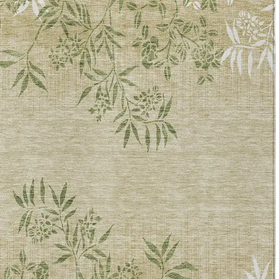 Khaki Ivory And Green Floral Washable Indoor Outdoor Area Rug Photo 6