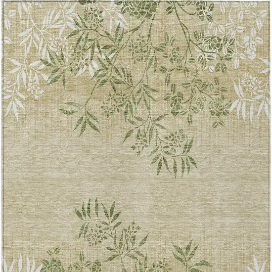 Khaki Ivory And Green Floral Washable Indoor Outdoor Area Rug Photo 7