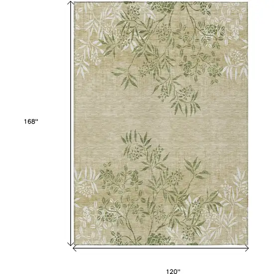 Khaki Ivory And Green Floral Washable Indoor Outdoor Area Rug Photo 3
