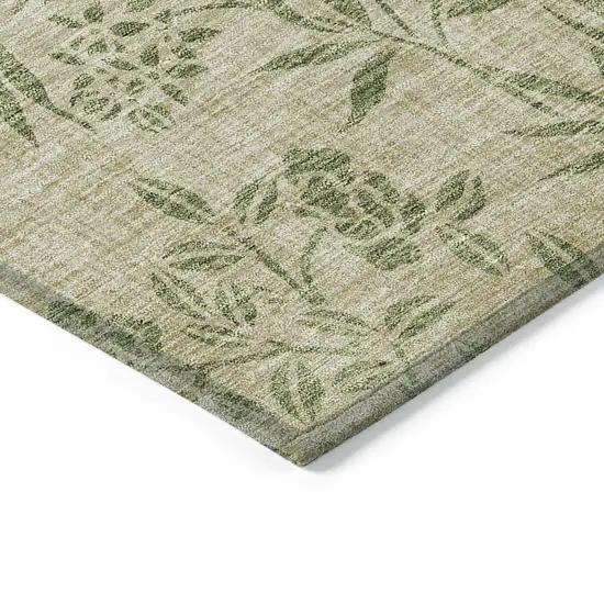 Khaki Ivory And Green Floral Washable Indoor Outdoor Area Rug Photo 5