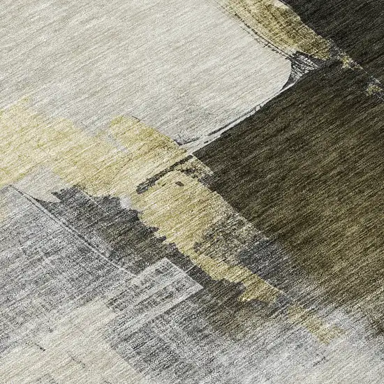 Khaki Light Green And Black Abstract Washable Indoor Outdoor Area Rug Photo 5